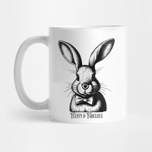 Fluffy and Fabulous Vintage Bunny Rabbit Black and white design, Cute Bunny Mug